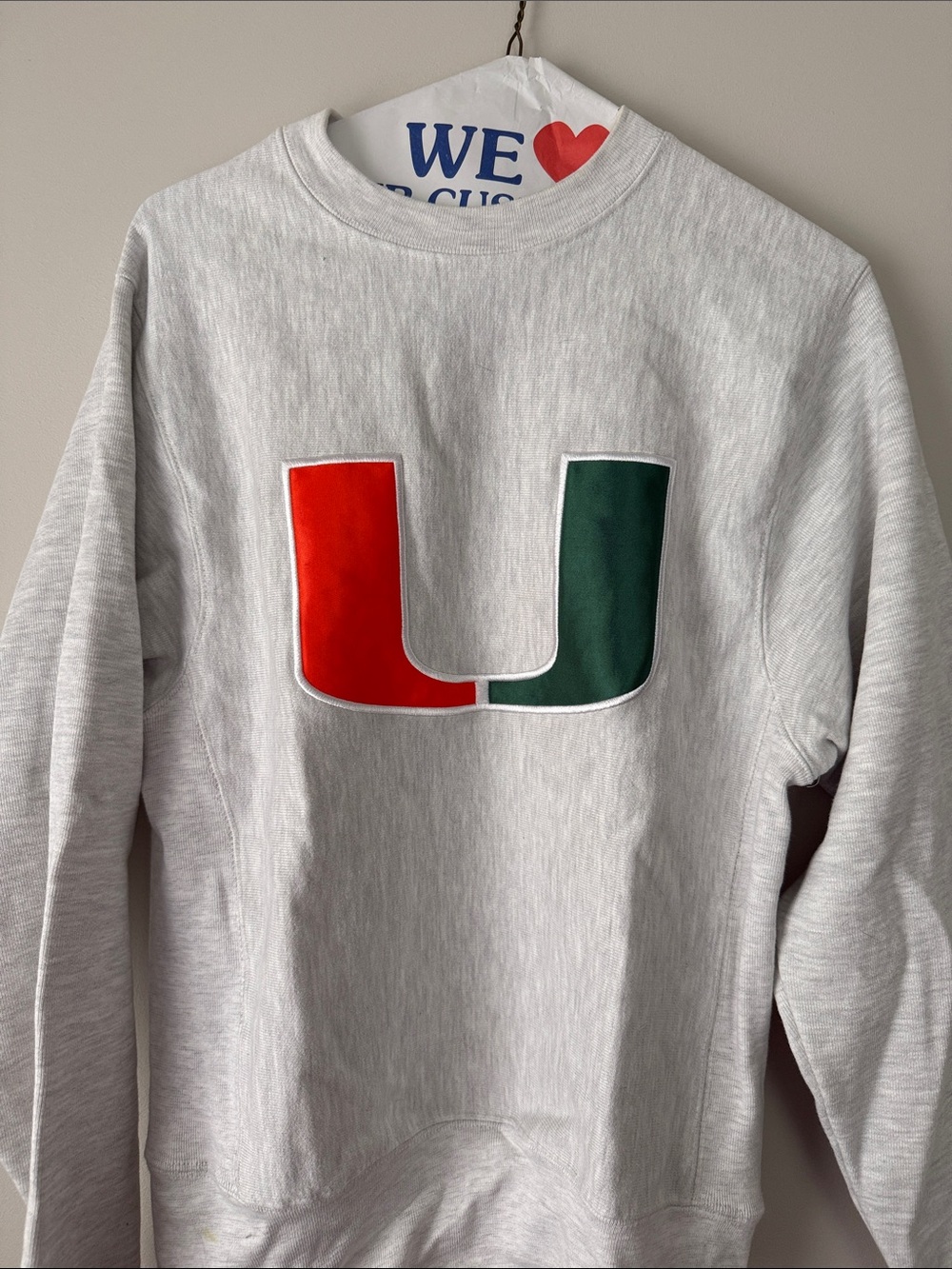 U Miami Grey Crewneck Sweatshirt with Red & Green 'U Miami’ Logo